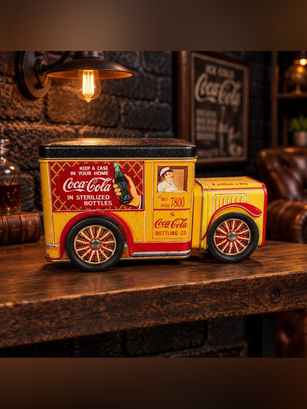 1999 VTG Coca-Cola Collectors Tin Delivery Truck Container Yellow Red Black